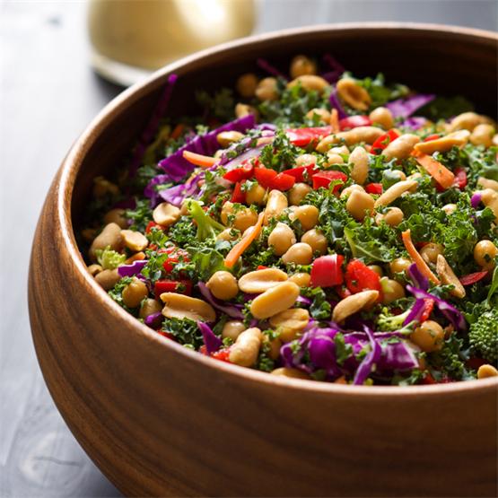 Rainbow Power Kale Salad with Peanut Dijon Dressing