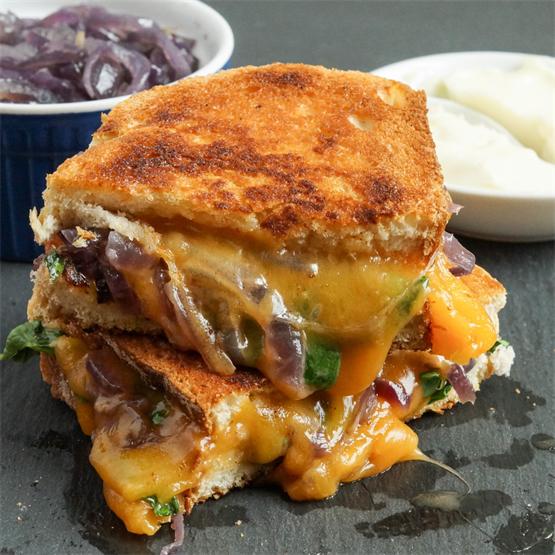 Grilled Cheese with Caramelized Onions and Spinach