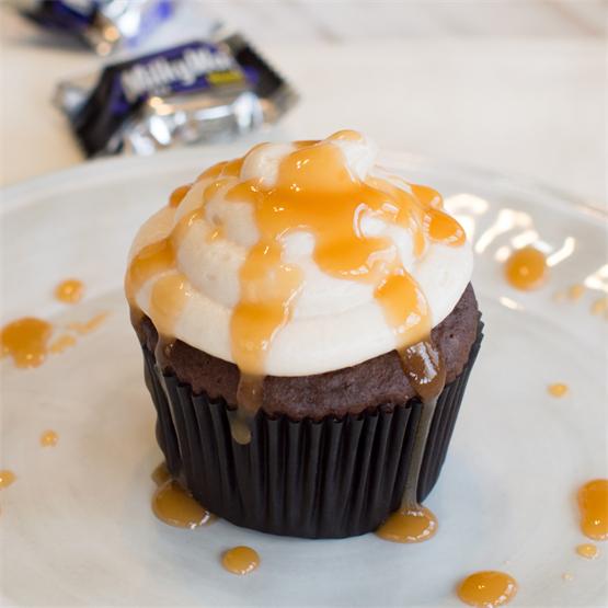 Caramel Frosted Dark Milky Way Cupcakes
