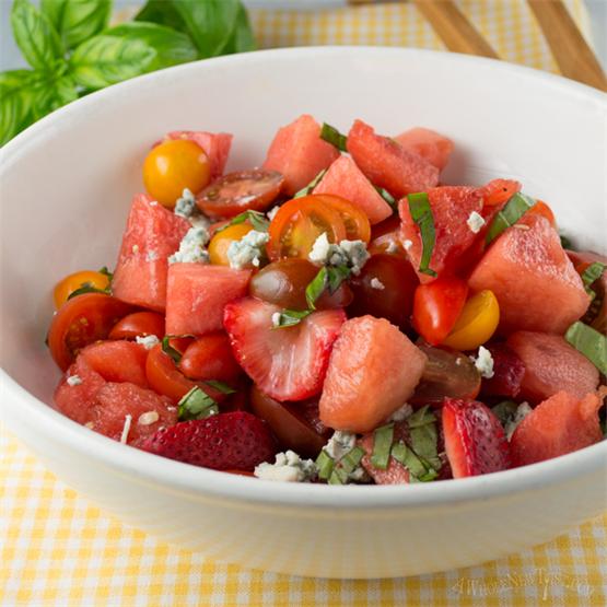 Watermelon Strawberry and Tomato Salad