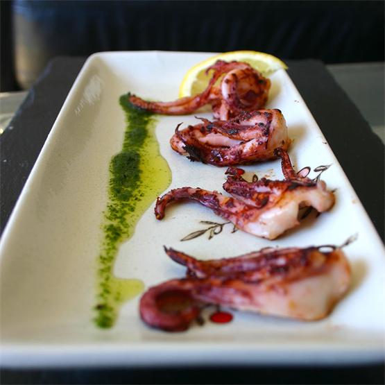 Smokey Griddled Squid with Stinging Nettle Oil