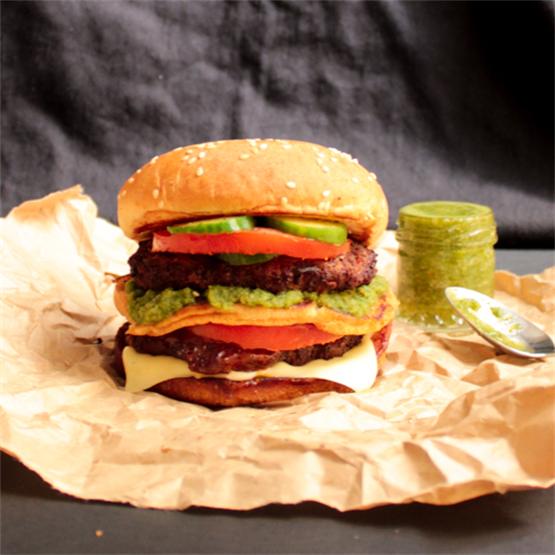 Spicy Beef Burger with Green Goddess Chutney