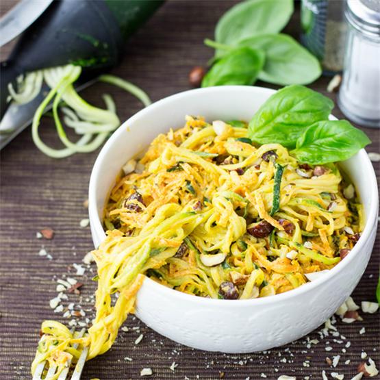 Zucchini Noodles (Zoodles) with Exquisite Hazelnut-Carrot Sauce