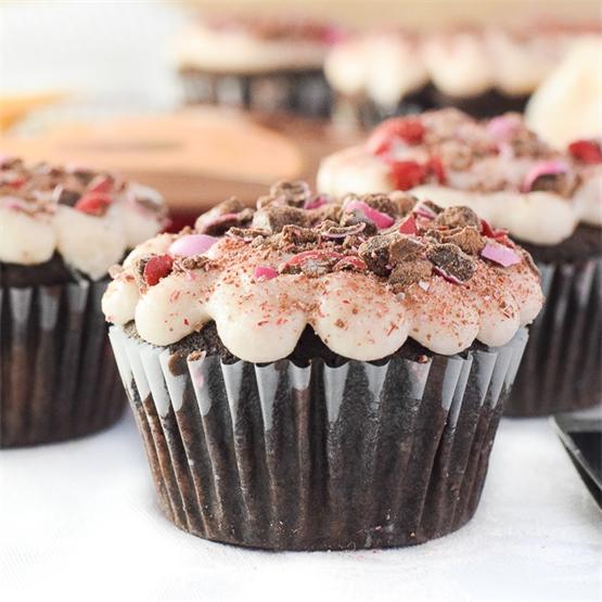 Chocolate Valentine’s Day Cupcakes with Strawberry Frosting and