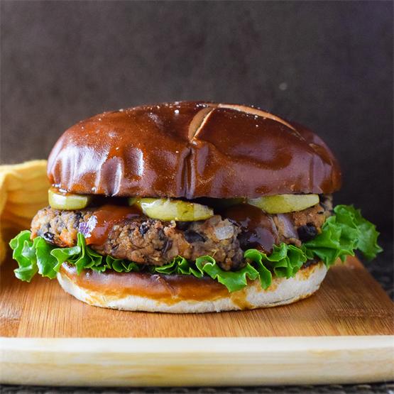 Black Bean Burger with Seared Apple and BBQ Sauce