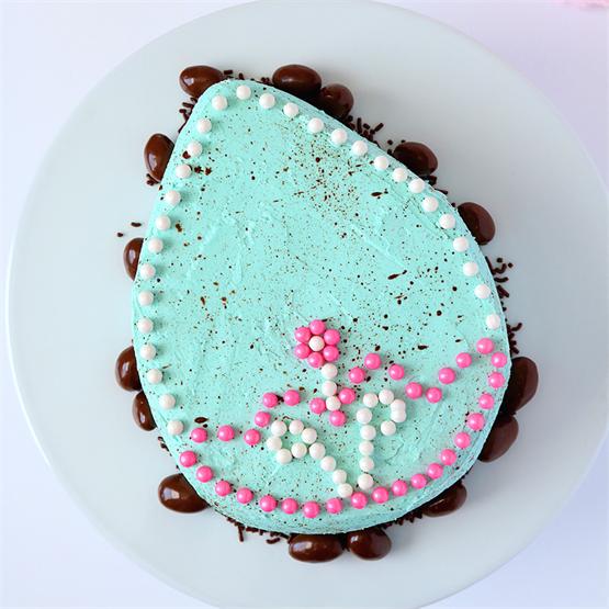 Speckled Chocolate Easter Egg Cake with a Custard filling