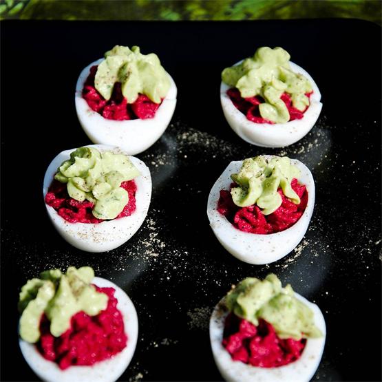 The Red Avocado Devilled Eggs