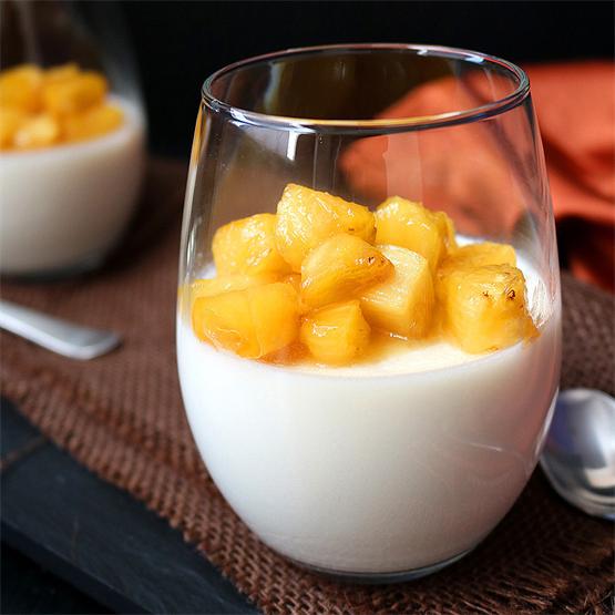 Coconut Milk Panna Cotta with Glazed Pineapple Topping