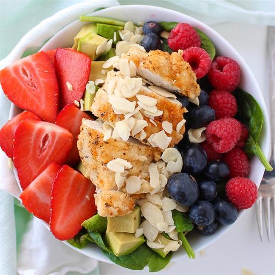 Mixed Berry, Chicken and Avocado Spinach Salad