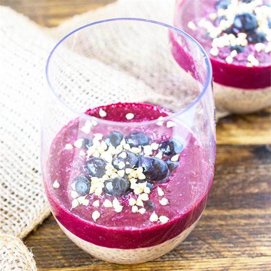 Lucuma Chia Seed Pudding with Blueberry Compote