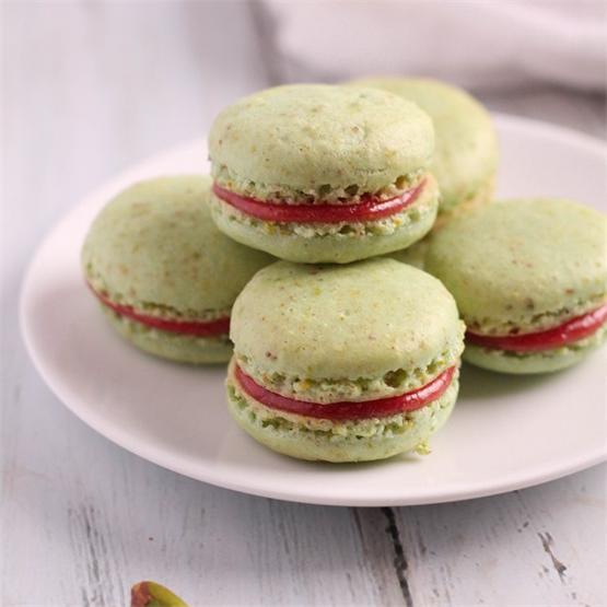 Pistachio Macarons with Strawberry Curd Filling