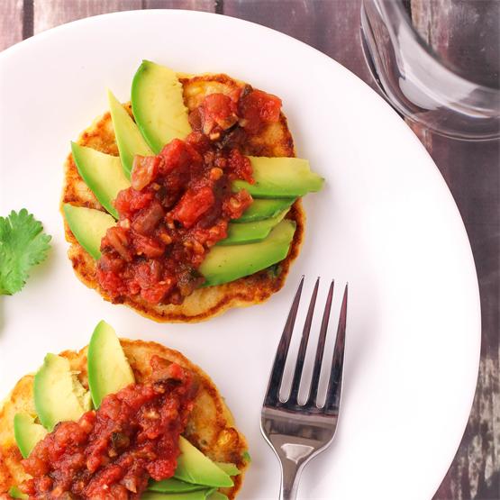 Corn fritters with avocado and salsa