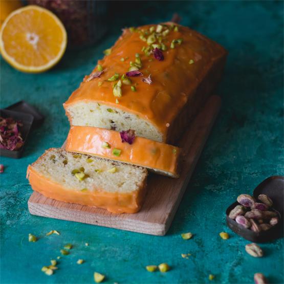 ﻿Pistachio - Rose Loaf Cake with Orange Blossom Glaze﻿