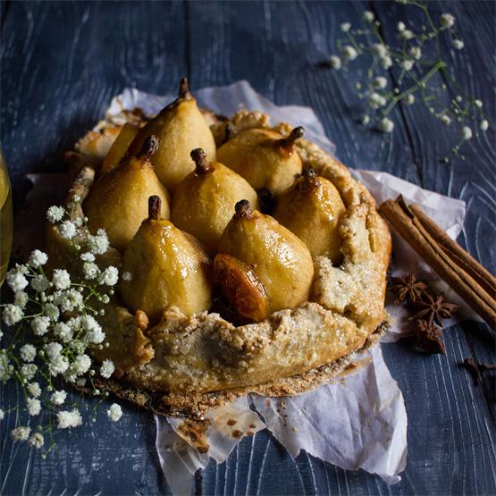 Hot Toddy poached Pears and Rye Galette