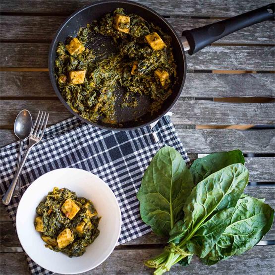Saag Tofu - Indian spiced spinach with crunchy tofu.