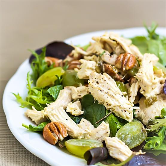 Rosemary Poached Chicken Salad with Grapes and Pecans