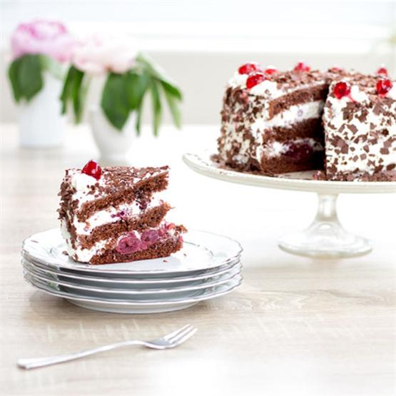 Classic Black Forest Cake with Cherries, Cream and Cocoa Dough