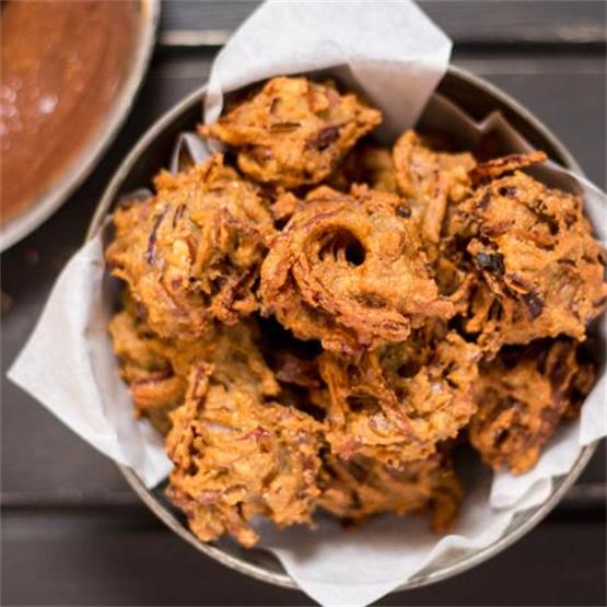 Easy onion bhajis with tamarind date chutney