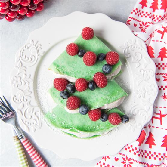 Christmas Tree Crepes with Gingerbread Spice Whipped Cream