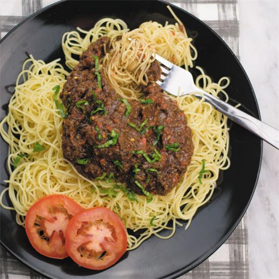 Zero Oil Vegetarian Spaghetti Bolognese