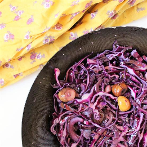 Purple Cabbage Stir Fry with Red Wine and Chestnuts