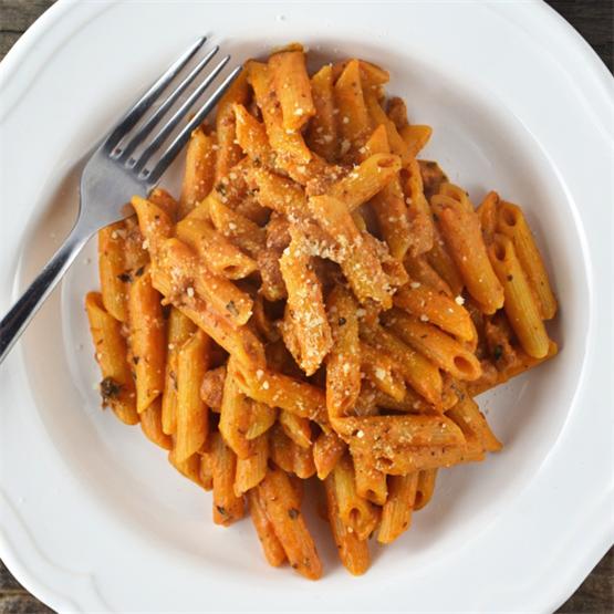 Penne Pasta with Ricotta, Pamcetta and Tomato Sauce