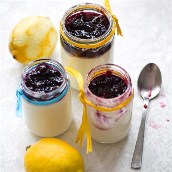Honey Lemon Panna Cotta with Blueberry Jam