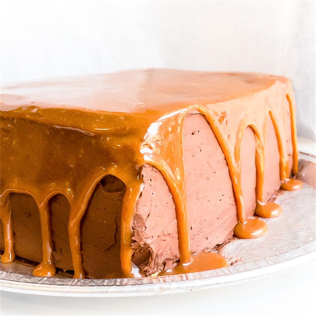 Chocolate Peanut Butter Cake with Salted Caramel Sauce - yum!