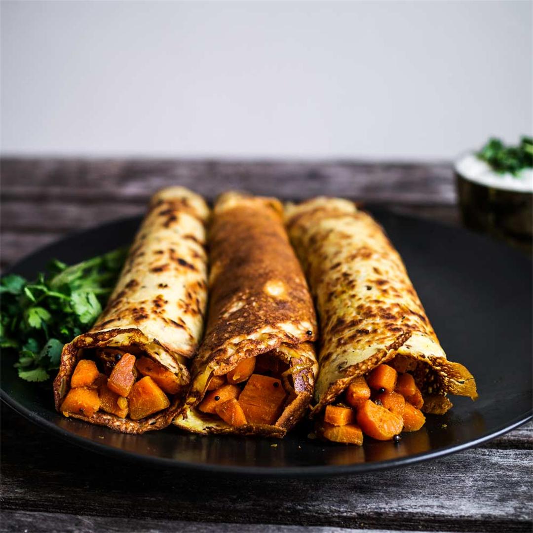Indian Pancakes w/ a spiced carrot filling (vegan)