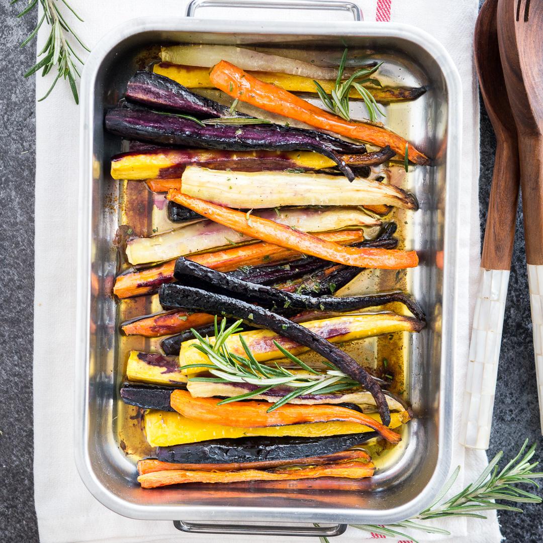 Brown Butter Maple Glazed Roasted Rainbow Carrots