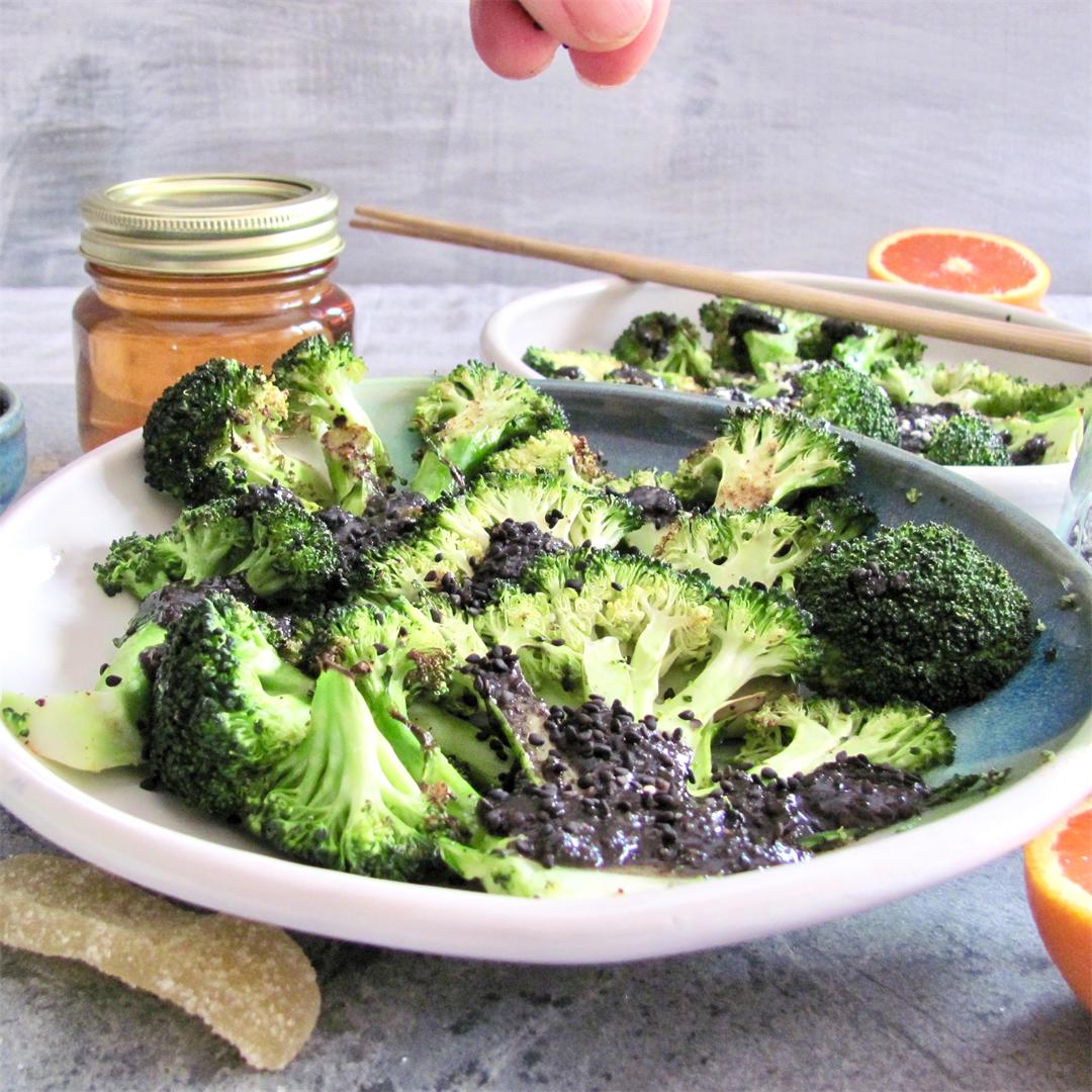 Warm Roasted Broccoli Salad with Maple Sesame Dressing
