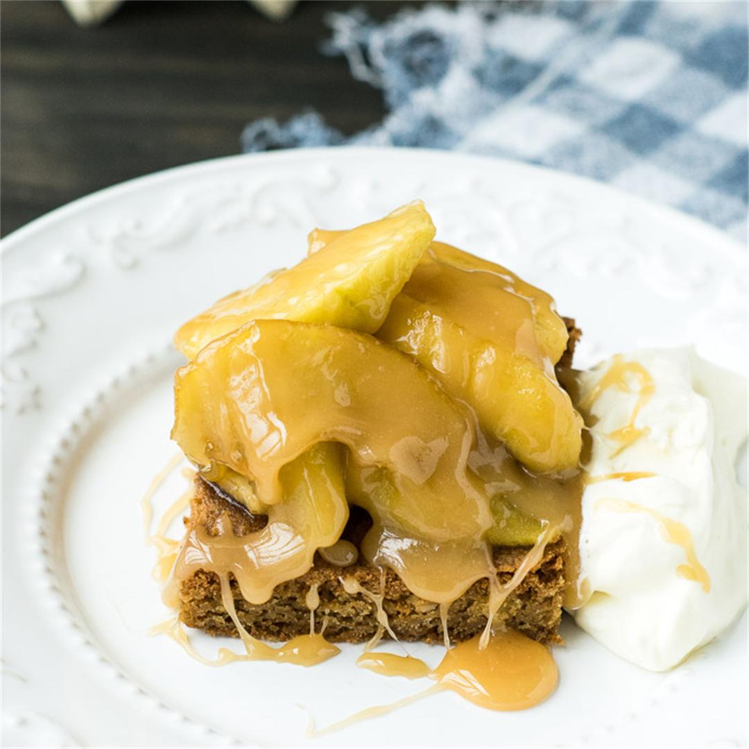 Blondies with Buttered Apples and Caramel Sauce