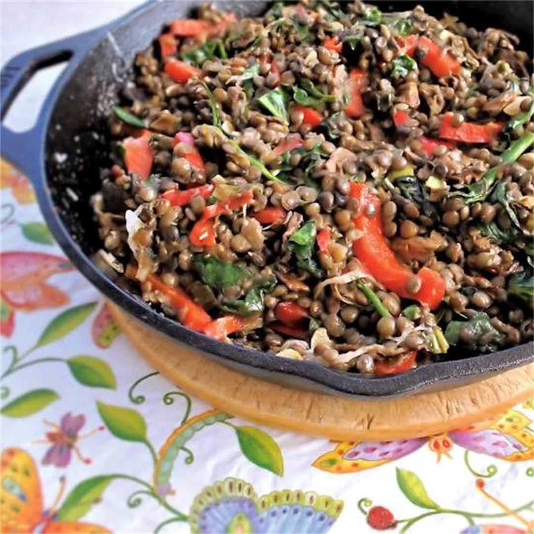 Lentils with mushrooms and spinach