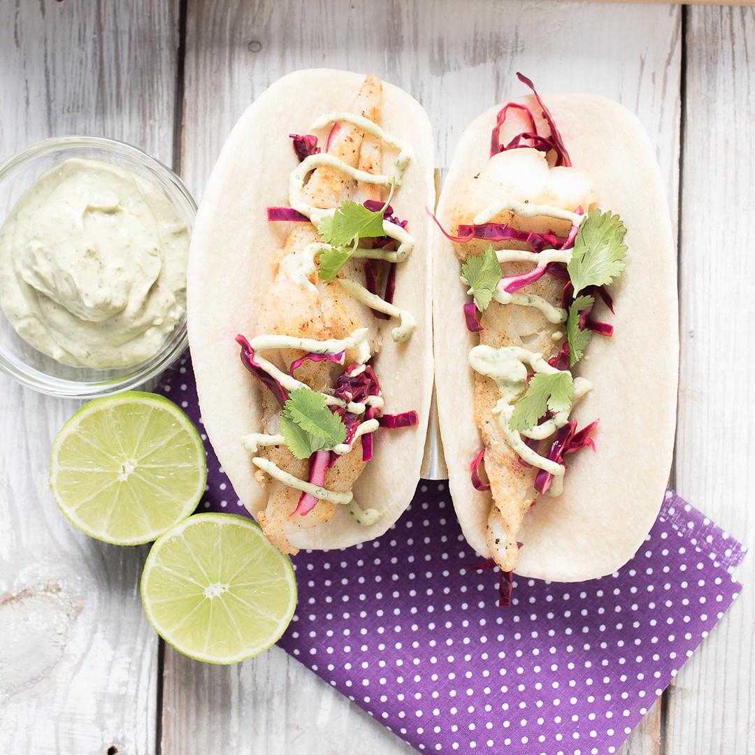 Cod Fish Tacos with pickled red cabbage