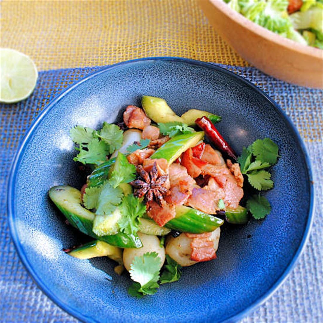 Spicy bacon cucumber and potato salad