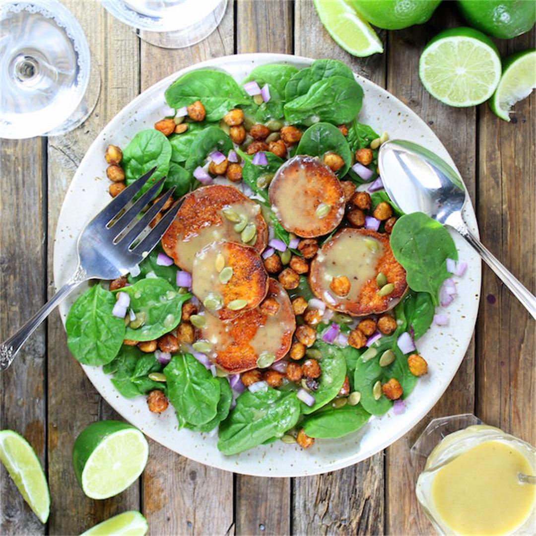 Sweet Potato and Chickpea Salad with Garlic Lime Maple Dressing