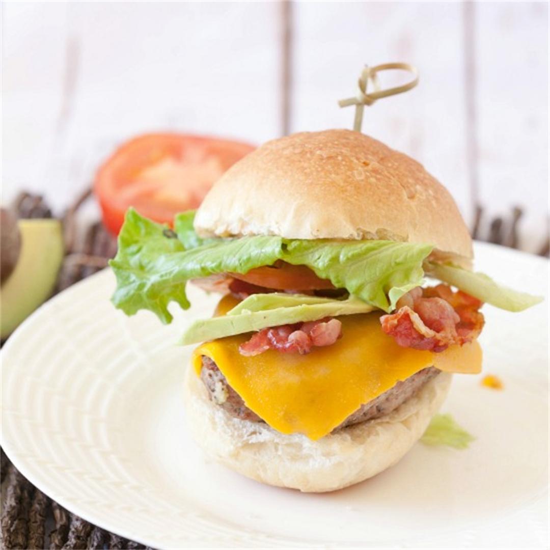 Grilled Turkey Burgers with Avocado and Bacon