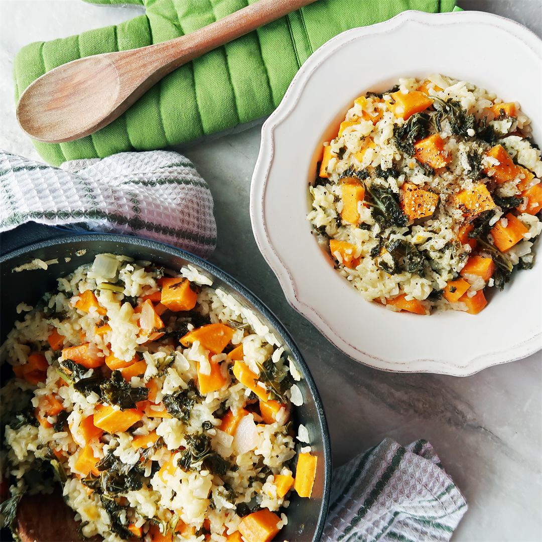 Oven-Baked Risotto with Sweet Potato and Kale