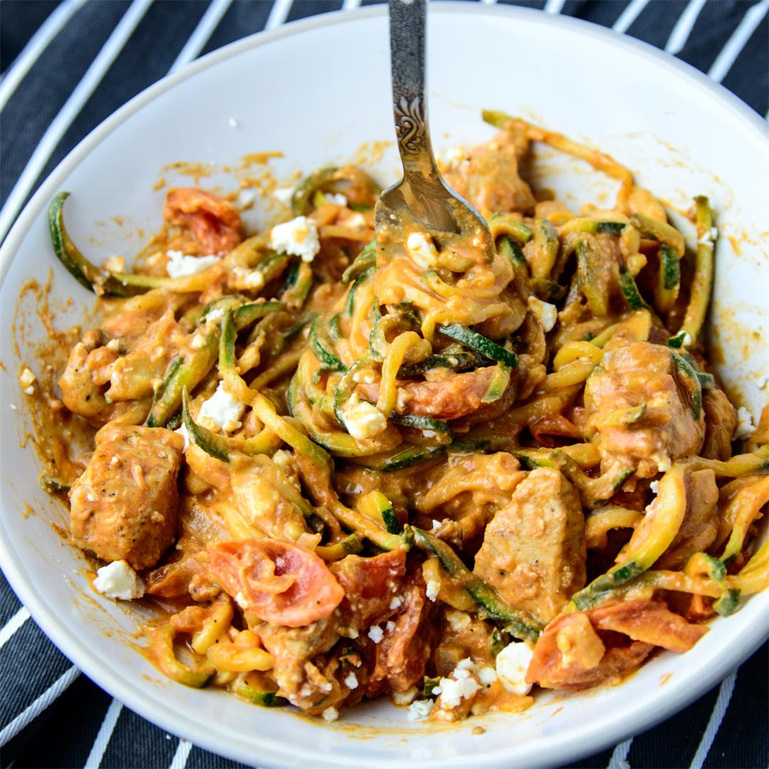 Chicken Tomato Skillet with Feta and Zoodles