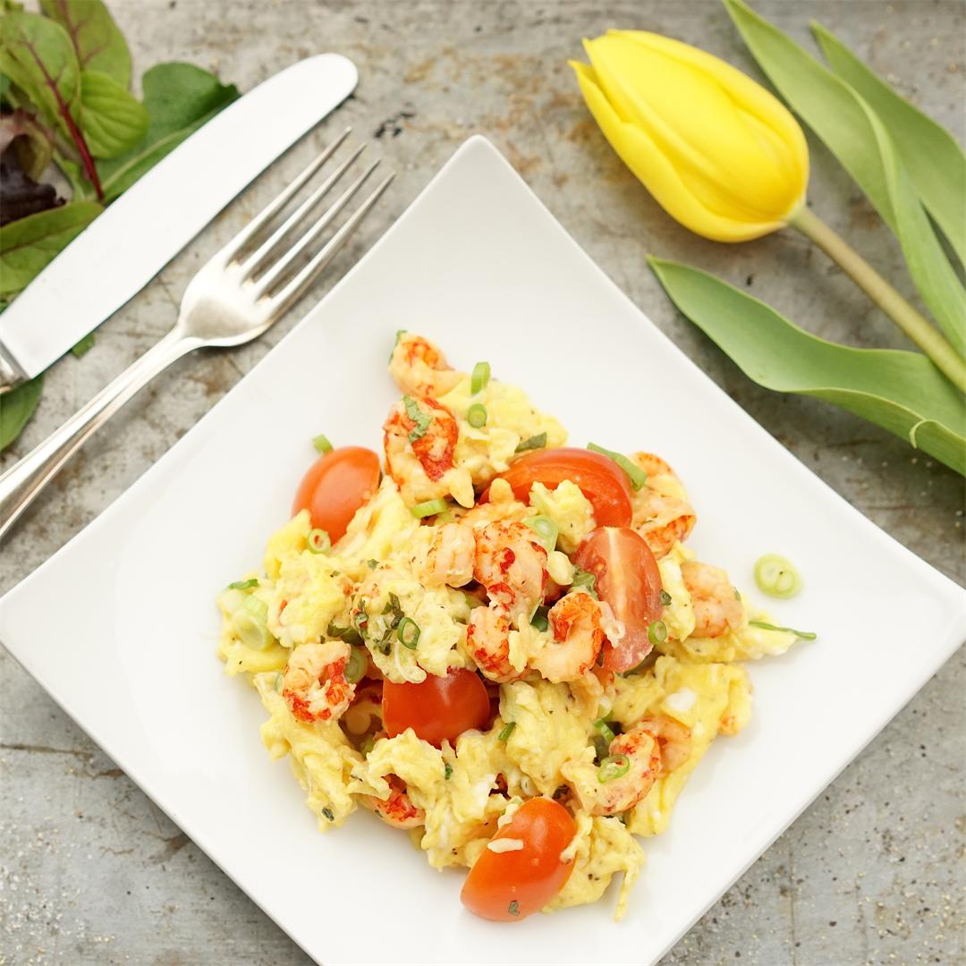 Scrambled Eggs with Crayfish and Basil