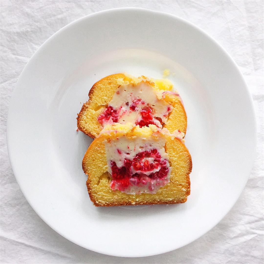 Raspberry Cheesecake-Stuffed Pound Cake
