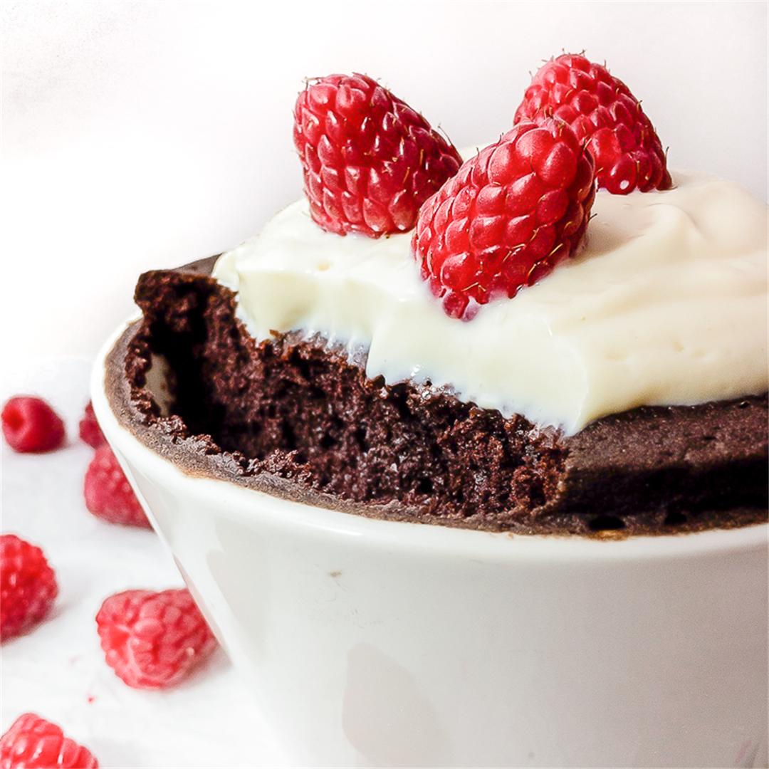 5-Minute Chocolate Gluten Free Mug Cake- Quick, easy & decadent