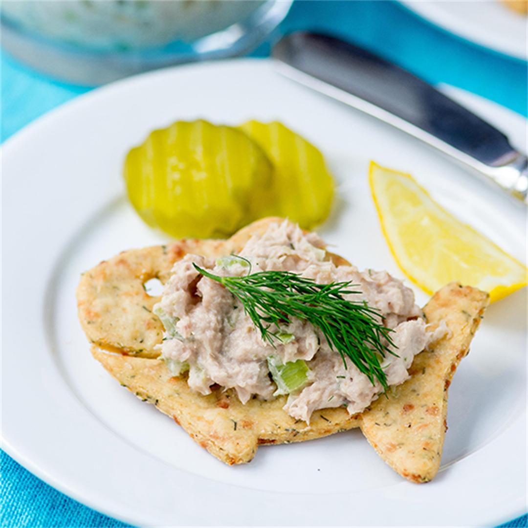 Clean Tuna Salad on Gluten-Free Dill Crackers