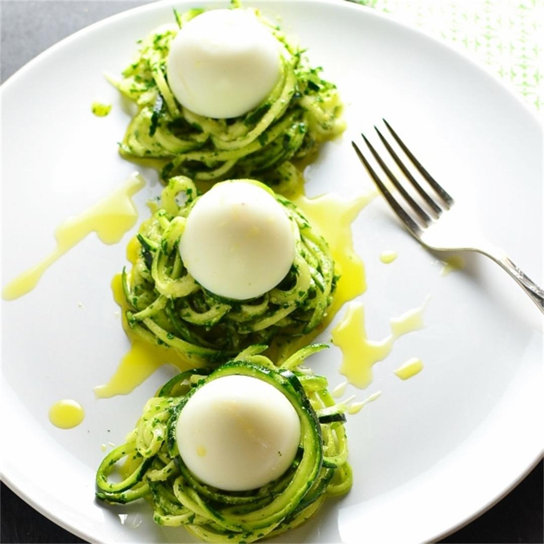 Zoodle Egg Nests with Parsley Pesto