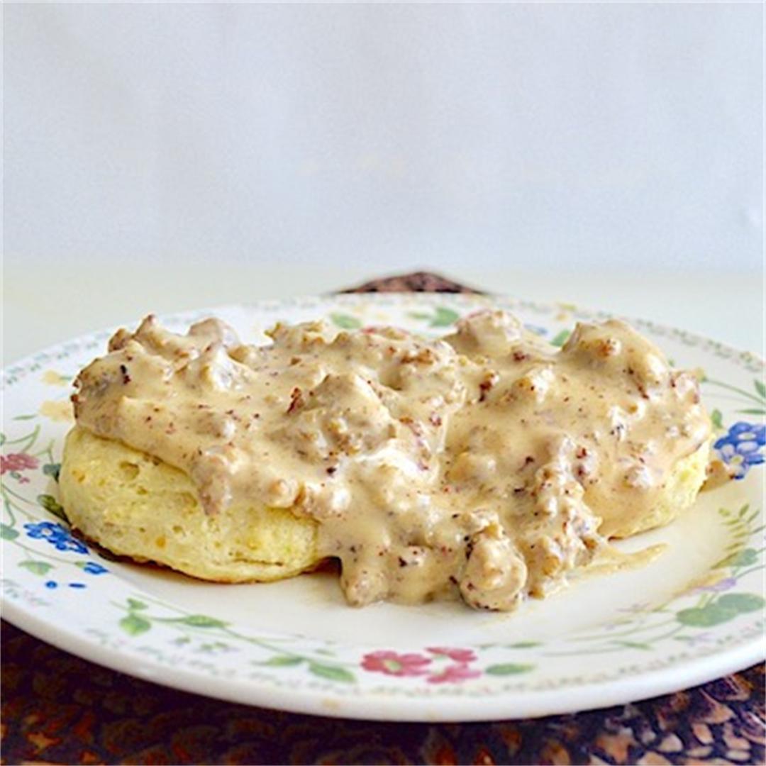 Cheddar Chive Biscuits with Sausage Gravy