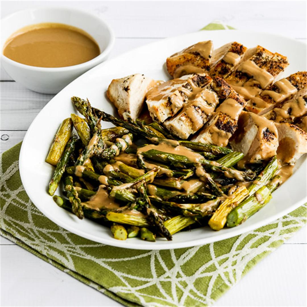 Chicken and Roasted Asparagus with Tahini Sauce