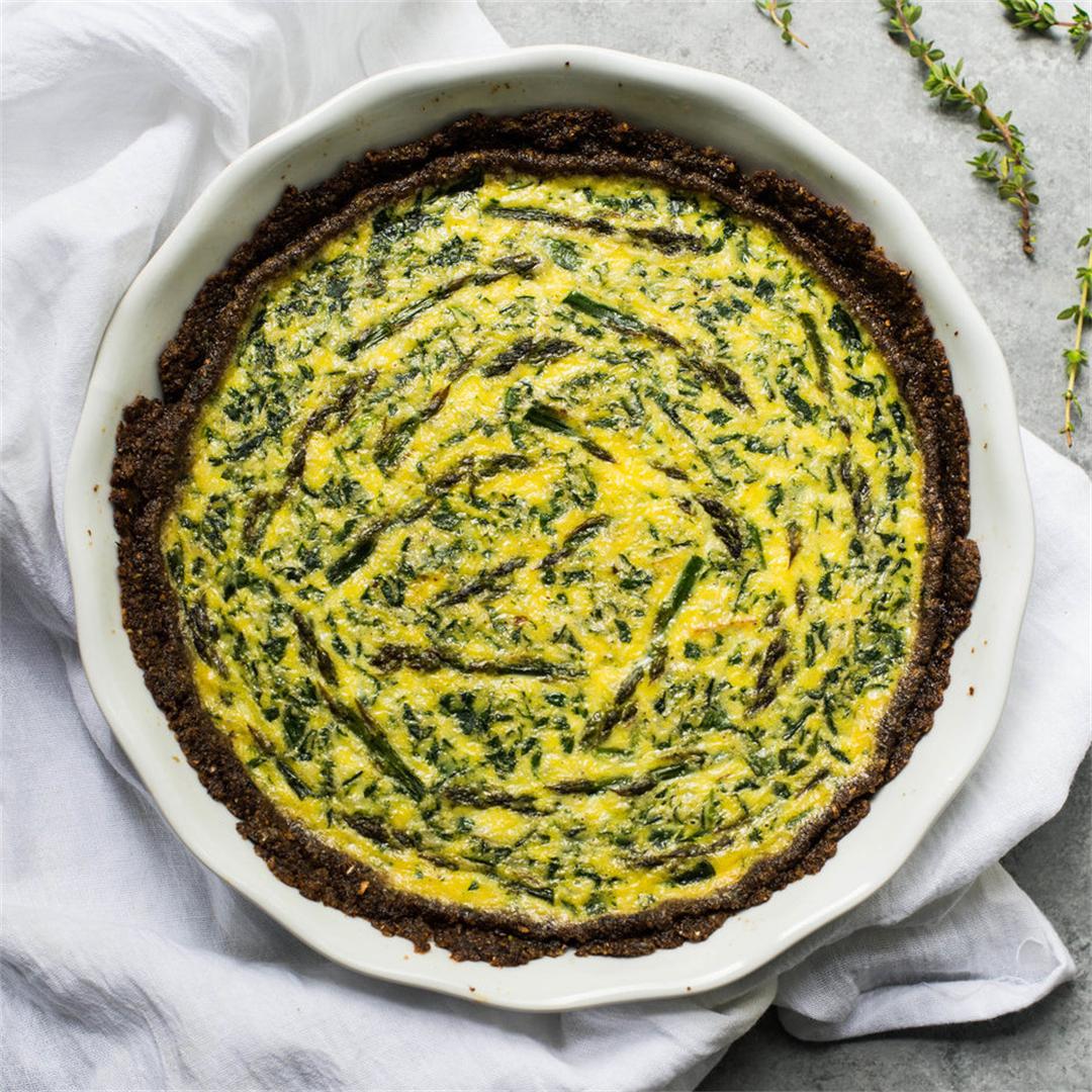 Mushroom Crust Quiche with Asparagus and Spinach