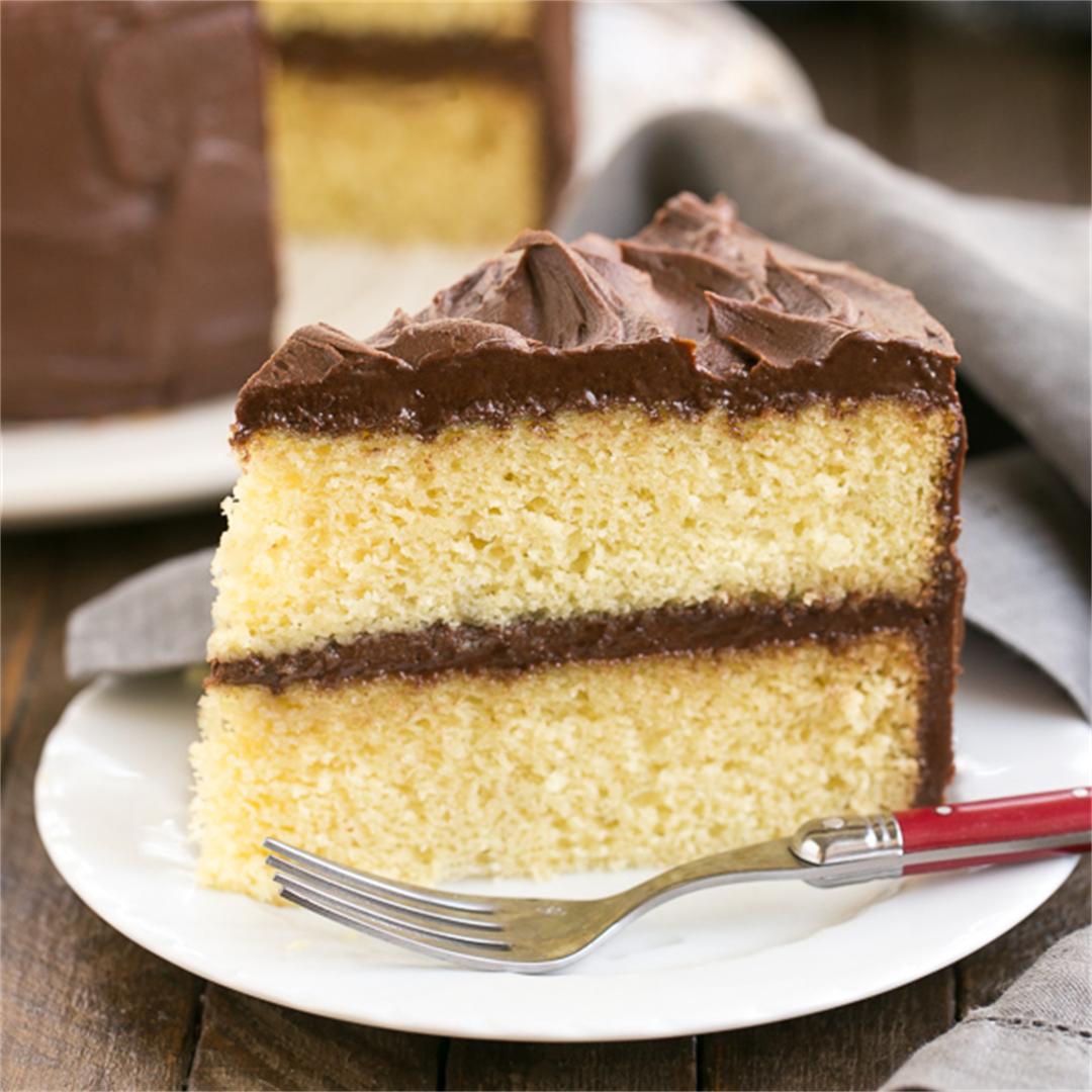 Perfect Yellow Layer Cake with Chocolate Buttercream Frosting