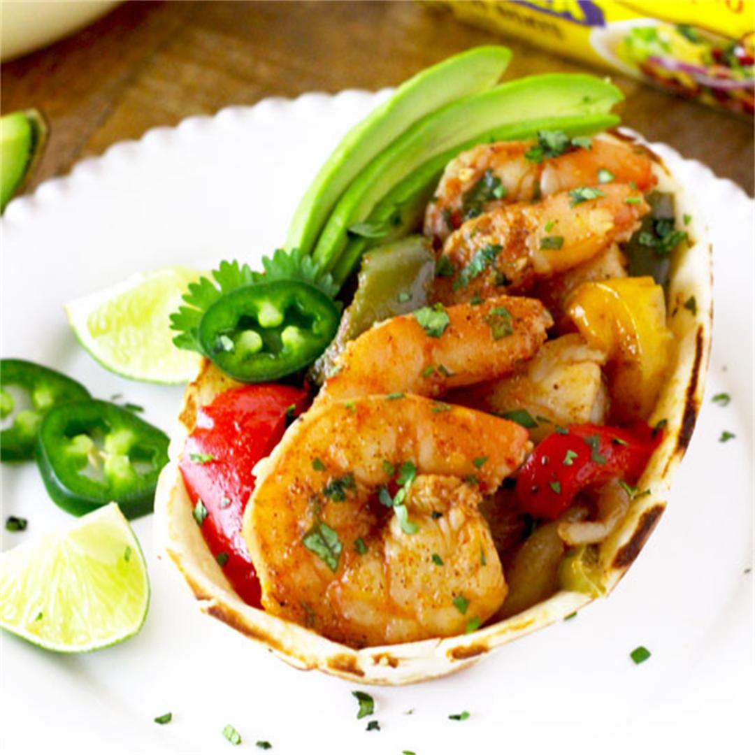 Sheet Pan Shrimp Fajitas with Cilantro Lime Butter