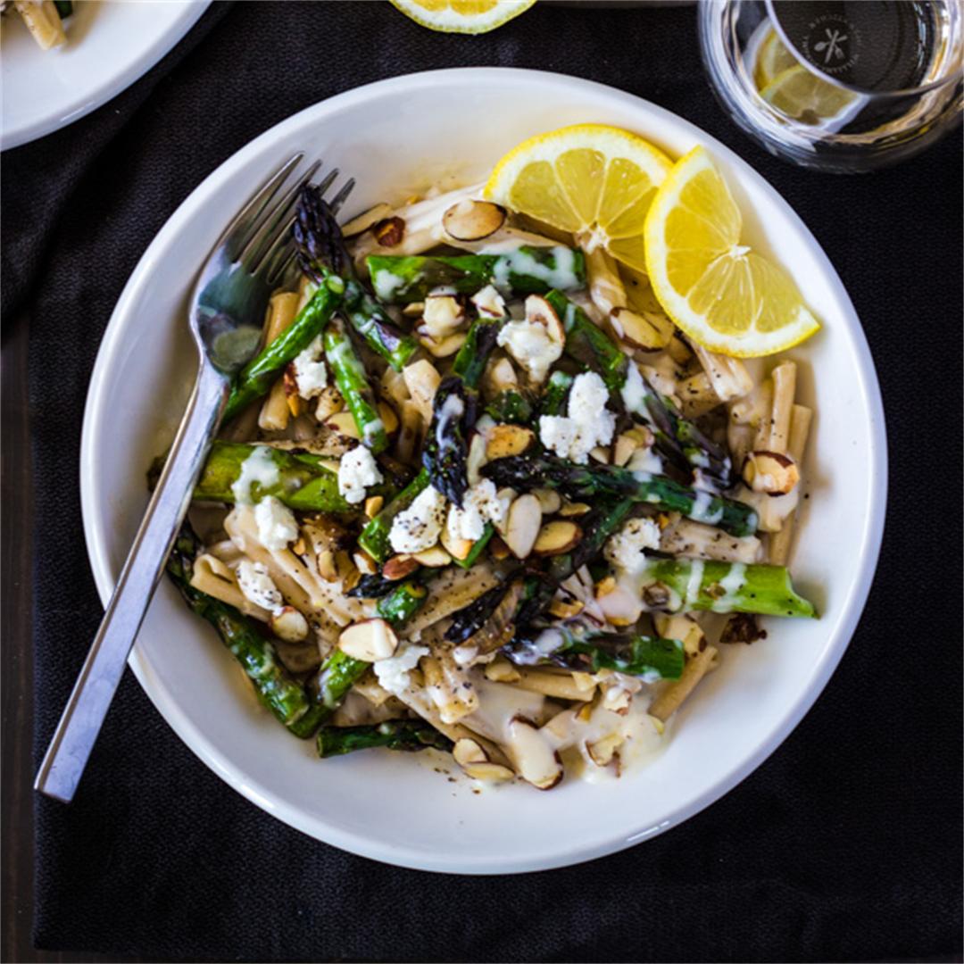 Creamy Lemon Pasta with Asparagus & Toasted Almonds